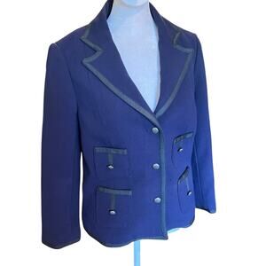 Cartonnier Anthropologie Womens Navy Windowpane Four Pocket Blazer Jacket Sz 10